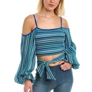 Ramy Brook Blue Green Cold Shoulder Resort Wear Beach Summer Tie Top NEW Small